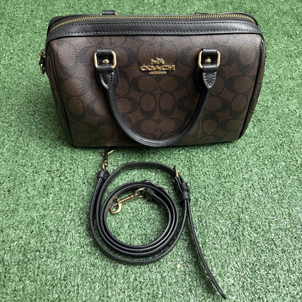 Coach CH280 Rowan Satchel Signature Canvas Brown Black Leather Handbag Purse